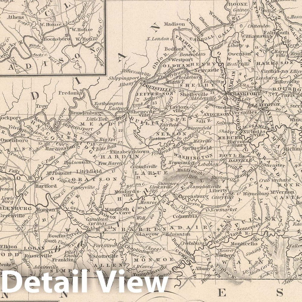 Historic Map : 1848 Kentucky. - Vintage Wall Art