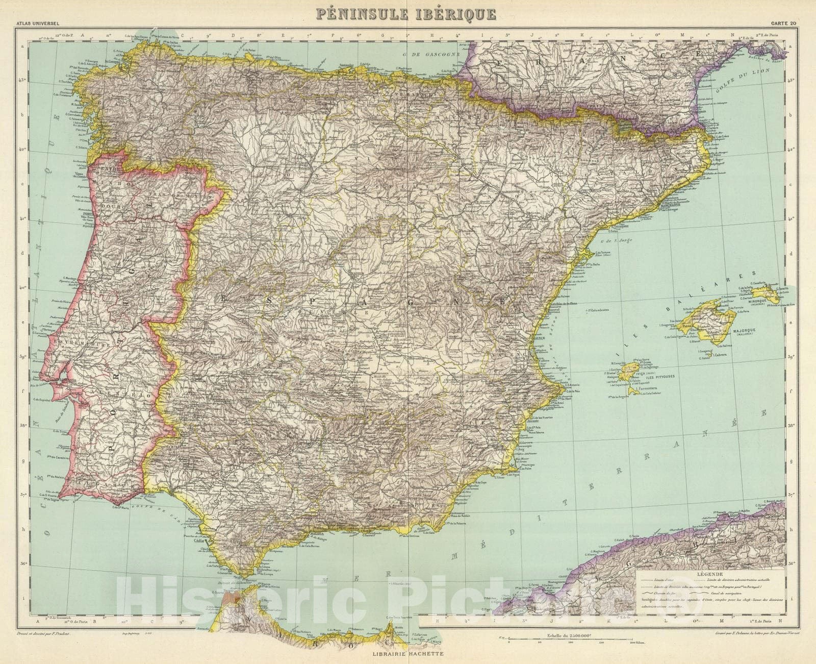 Historic Map : Portugal; Spain, Iberian Peninsula 1935 Peninsule Iberique. , Vintage Wall Art
