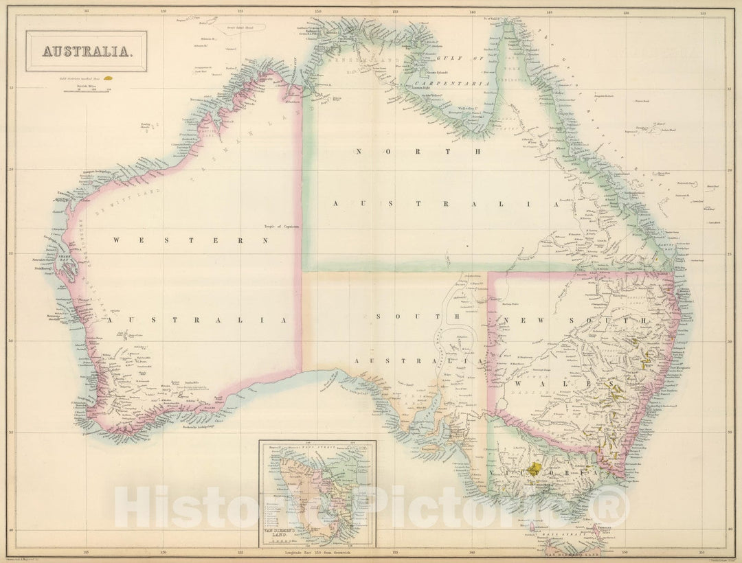 Historic Map : 1854 Australia : Vintage Wall Art