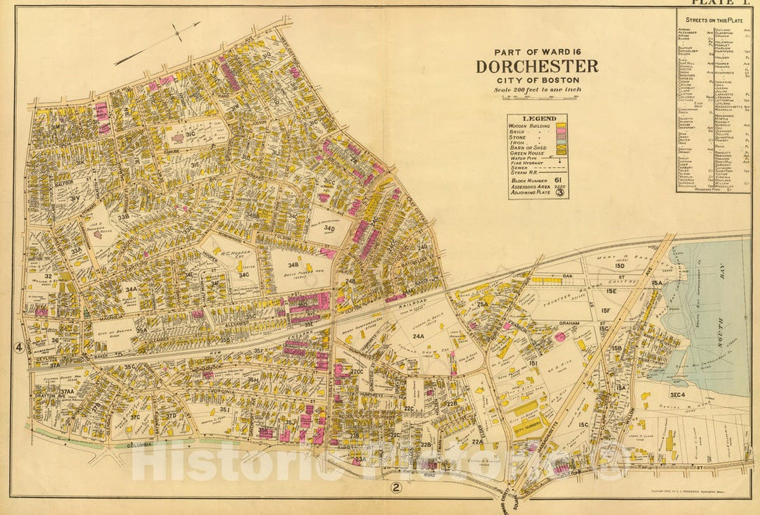Historic Map : City Atlas - 1899 1. Ward 16 Dorchester. - Vintage Wall Art