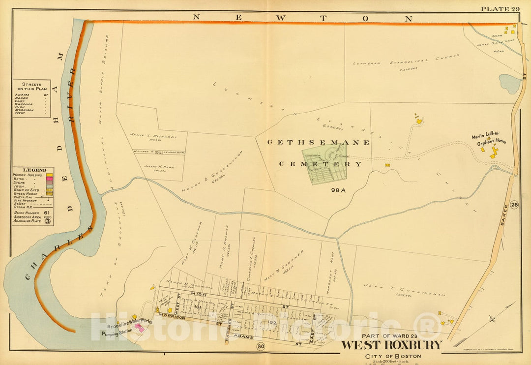 Historic Map : City Atlas - 1899 29. Ward 23 West Roxbury. - Vintage Wall Art