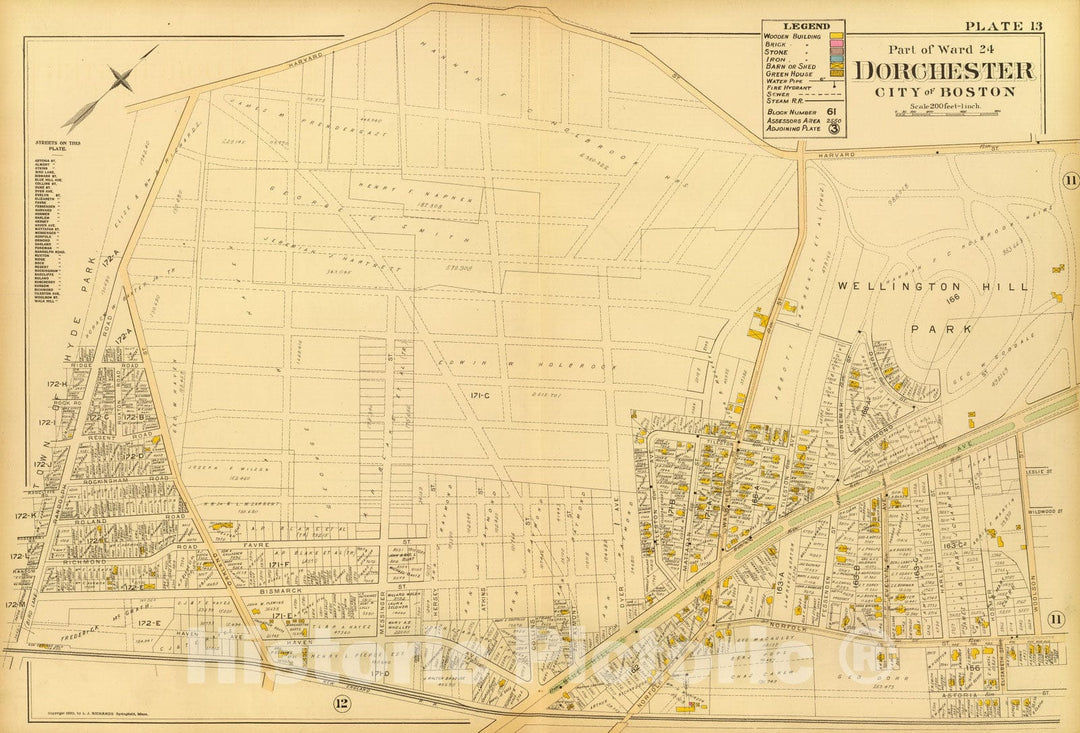 Historic Map : City Atlas - 1899 13. Ward 24 Dorchester. - Vintage Wall Art
