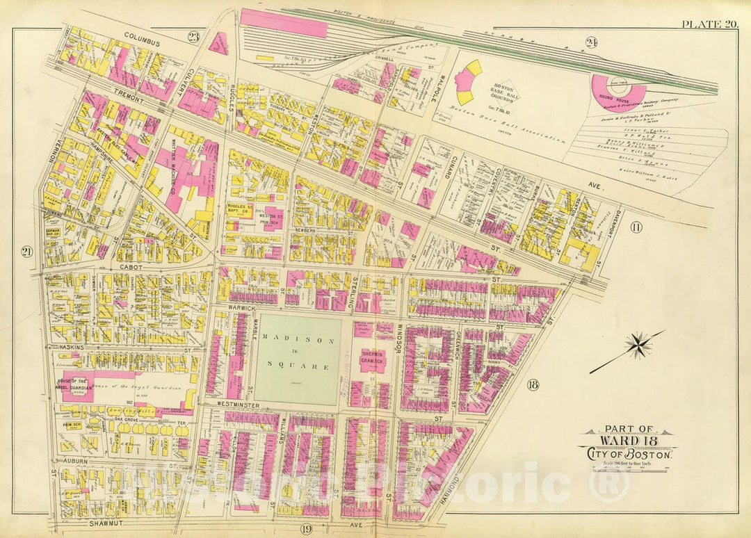 Historic Map : City Atlas - 1895 20. Ward 18. - Vintage Wall Art