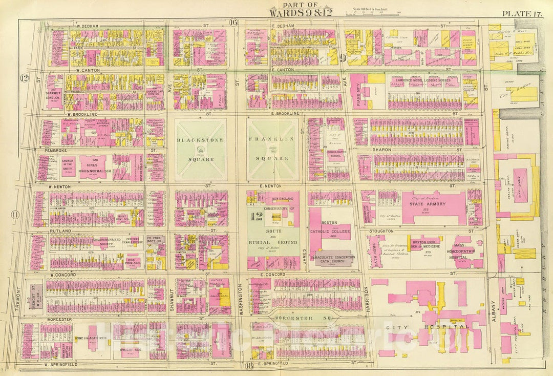 Historic Map : City Atlas - 1895 17. Wards 9, 12. - Vintage Wall Art