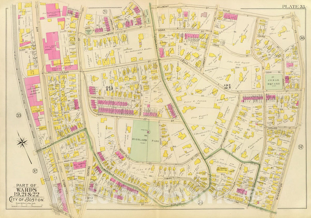 Historic Map : City Atlas - 1895 35. Wards 19, 21-22. - Vintage Wall Art