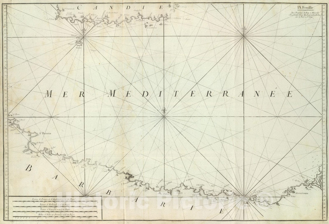 Historic Wall Map : Libya; Crete, Crete 1764 Carte De La Mer Mediterranee. IX. , Vintage Wall Art