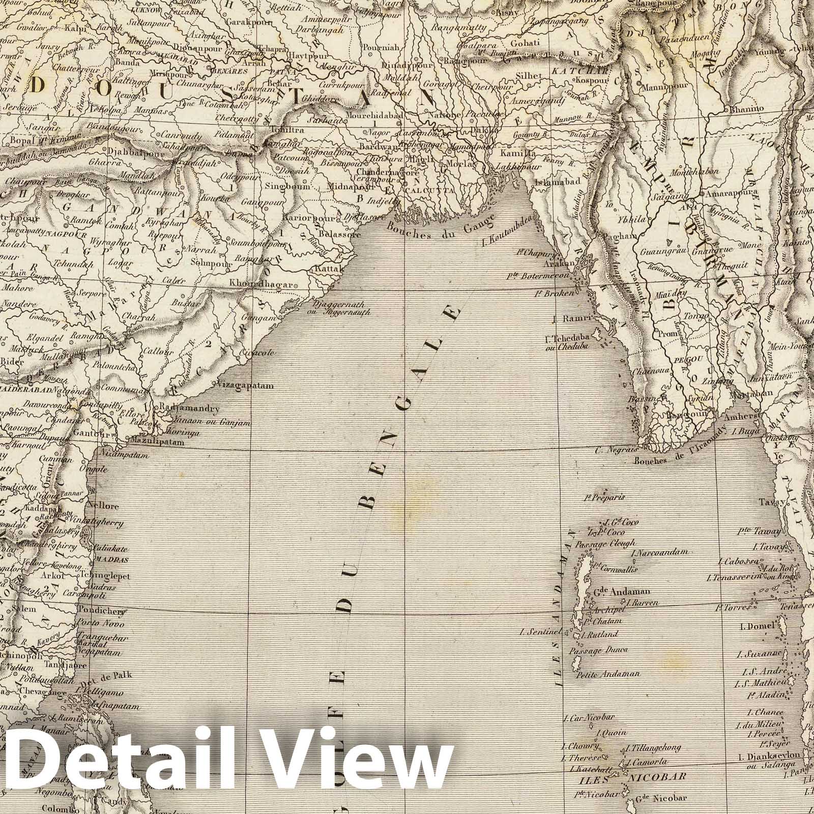 Historic Map : India; Thailand, South Asia 1837 Asie Meridionale. , Vintage Wall Art