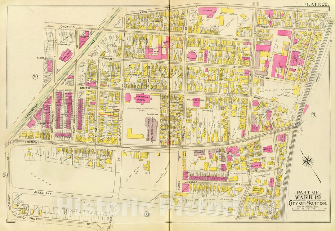 Historic Map : City Atlas - 1895 22. Ward 19. - Vintage Wall Art