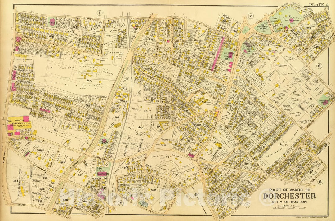 Historic Map : City Atlas - 1899 4. Ward 20 Dorchester. - Vintage Wall Art