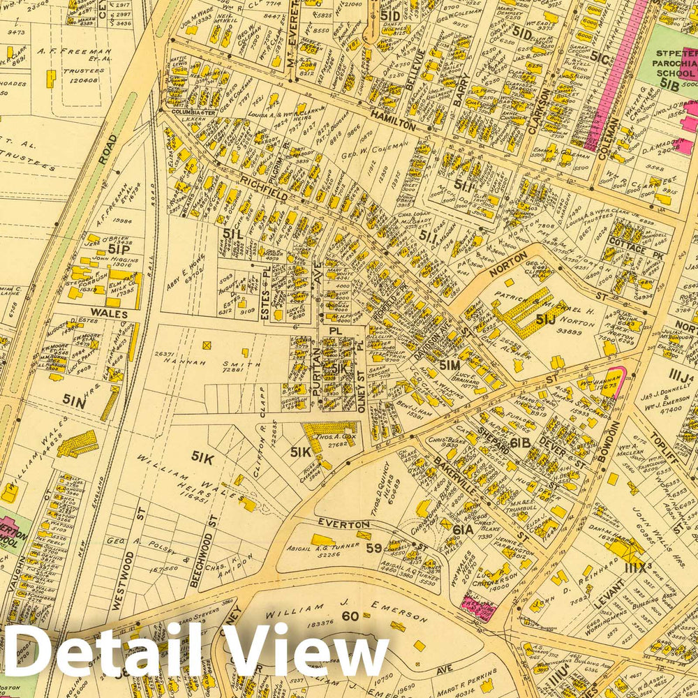 Historic Map : City Atlas - 1899 4. Ward 20 Dorchester. - Vintage Wall Art