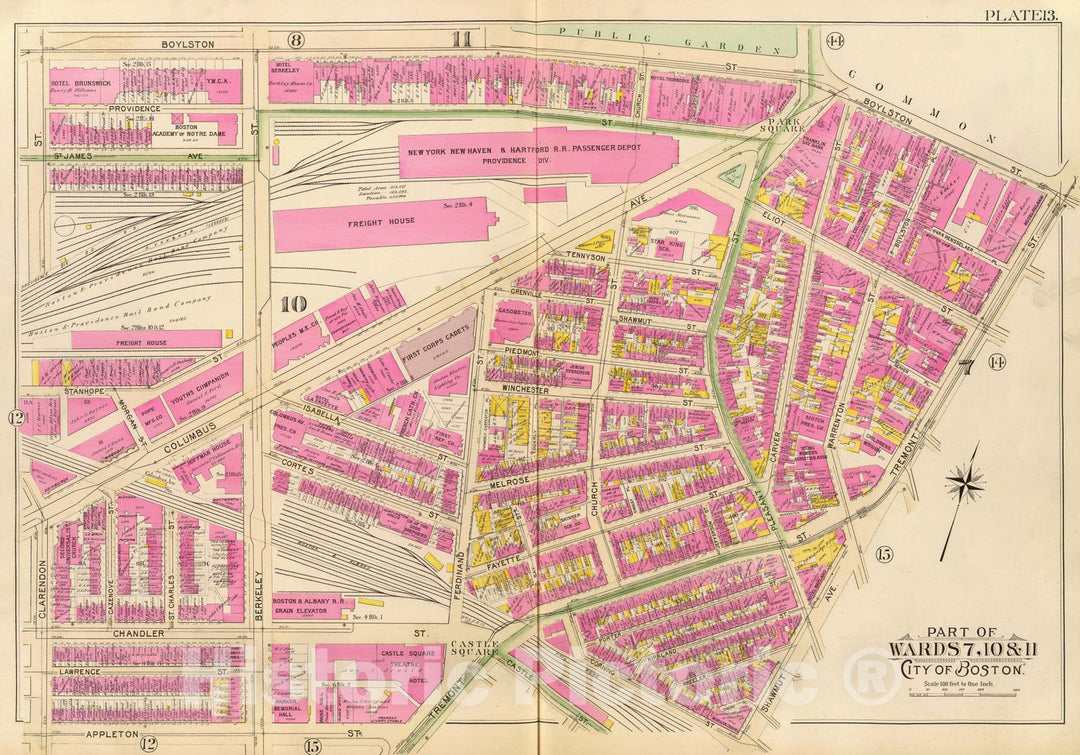 Historic Map : City Atlas - 1895 13. Wards 7, 10-11. - Vintage Wall Art