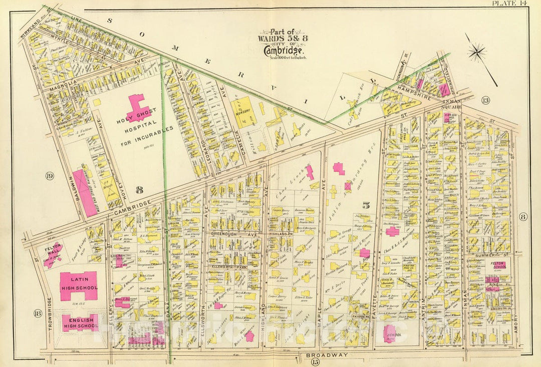 Historic Map : City Atlas - 1903 14. Wards 5, 8. - Vintage Wall Art