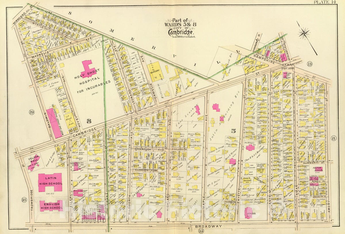 Historic Map : City Atlas - 1903 14. Wards 5, 8. - Vintage Wall Art