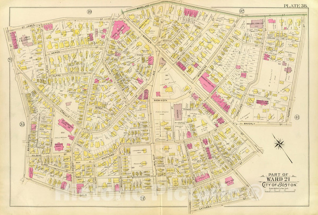 Historic Map : City Atlas - 1895 38. Ward 21. - Vintage Wall Art