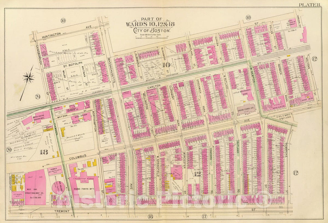 Historic Map : City Atlas - 1895 11. Wards 10, 12, 18. - Vintage Wall Art