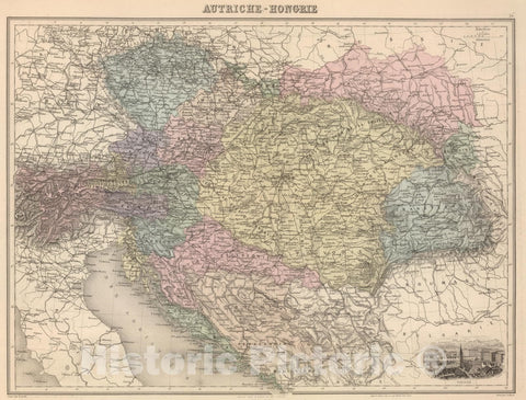 Historic Map : Austria; Hungary, 1892 Autriche-Hongrie. , Vintage Wall Art