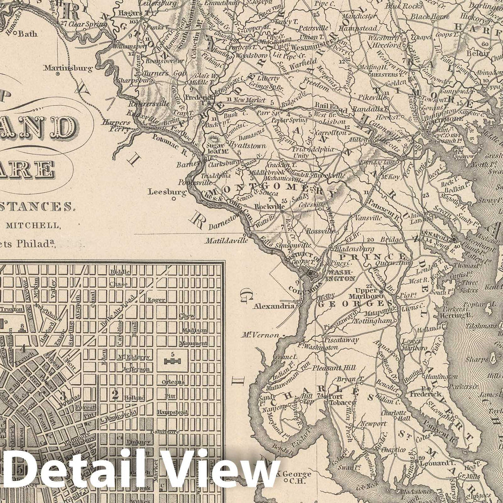 Historic Map : 1848 Maryland and Delaware. - Vintage Wall Art