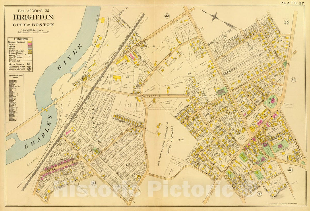 Historic Map : City Atlas - 1899 37. Ward 25 Brighton. - Vintage Wall Art