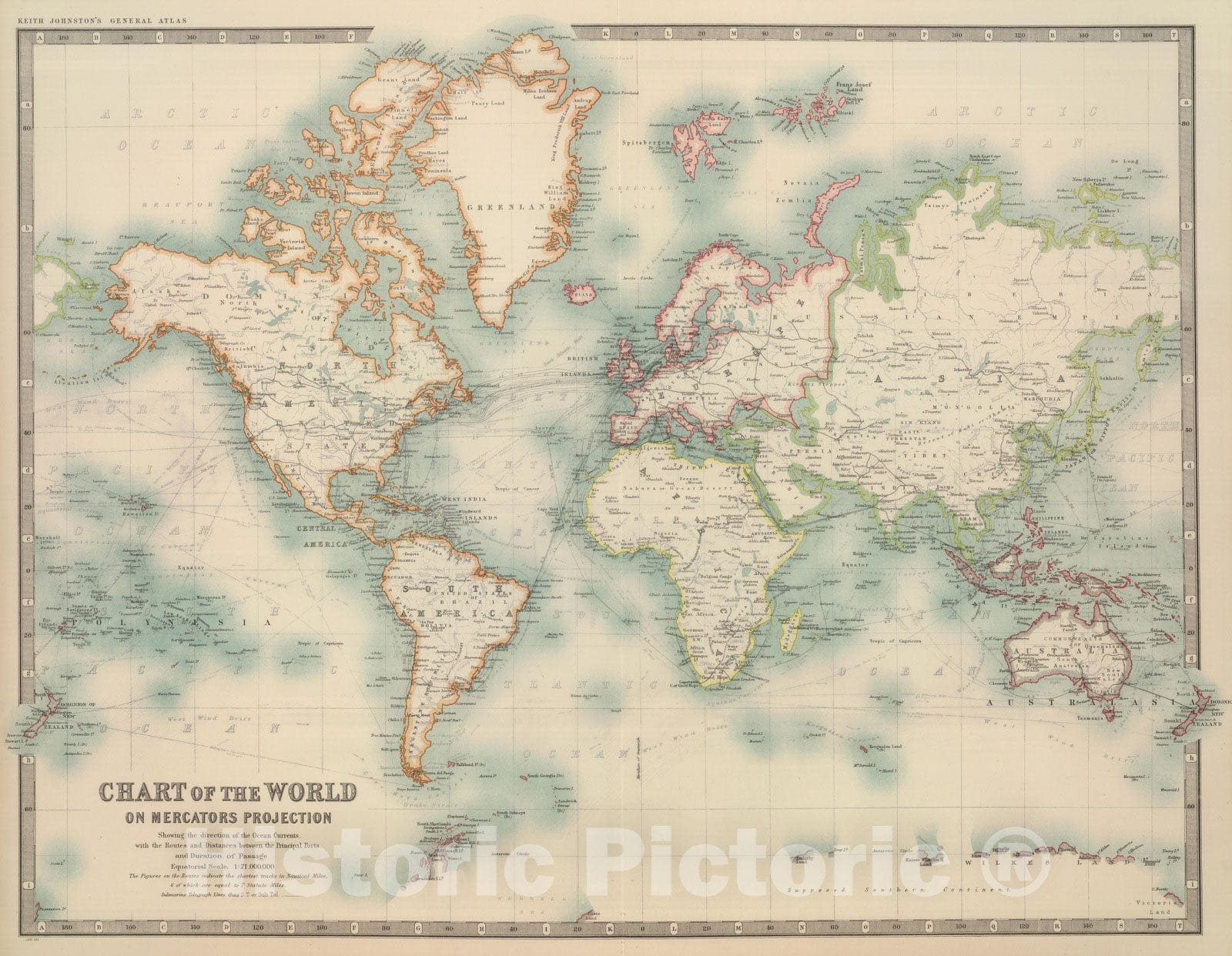 World Ocean Currents Map 1911 | Historical Print | Historic Pictoric