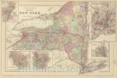 Historic Map : 1884 New York State. - Vintage Wall Art