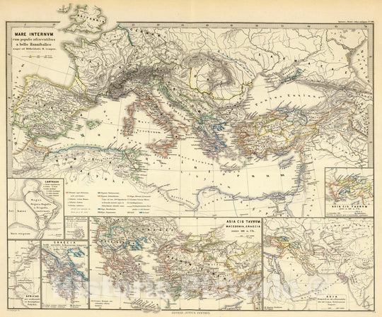 Historic Wall Map : Greece; Tunisia, Carthage (Extinct city), Africa, West, Asia; Eastern Hemisphere 1865, Vintage Wall Art