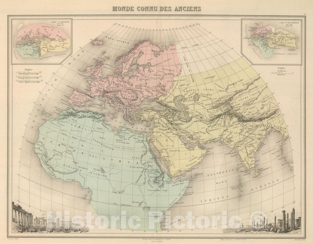 Historic Map : 1892 Monde connu des anciens. - Vintage Wall Art