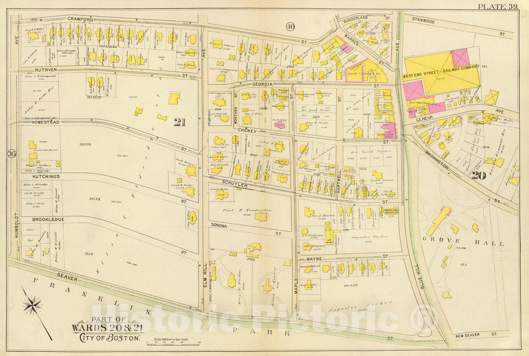 Historic Map : City Atlas - 1895 39. Ward 20-21. - Vintage Wall Art