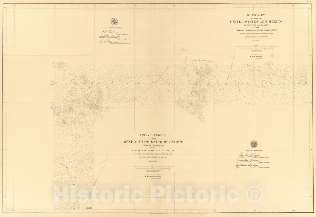 Historic Map : Mexico, Northern Mexico 1901 Linea Divisoria Entre Mexico Y Los Estados Unidos. No. 3. , Vintage Wall Art