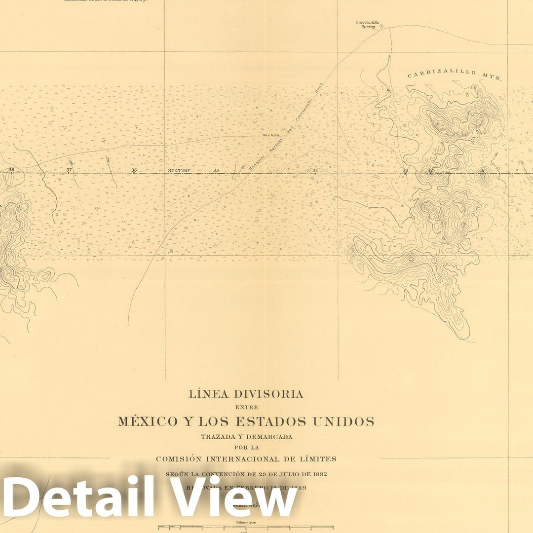 Historic Map : Mexico, Northern Mexico 1901 Linea Divisoria Entre Mexico Y Los Estados Unidos. No. 3. , Vintage Wall Art