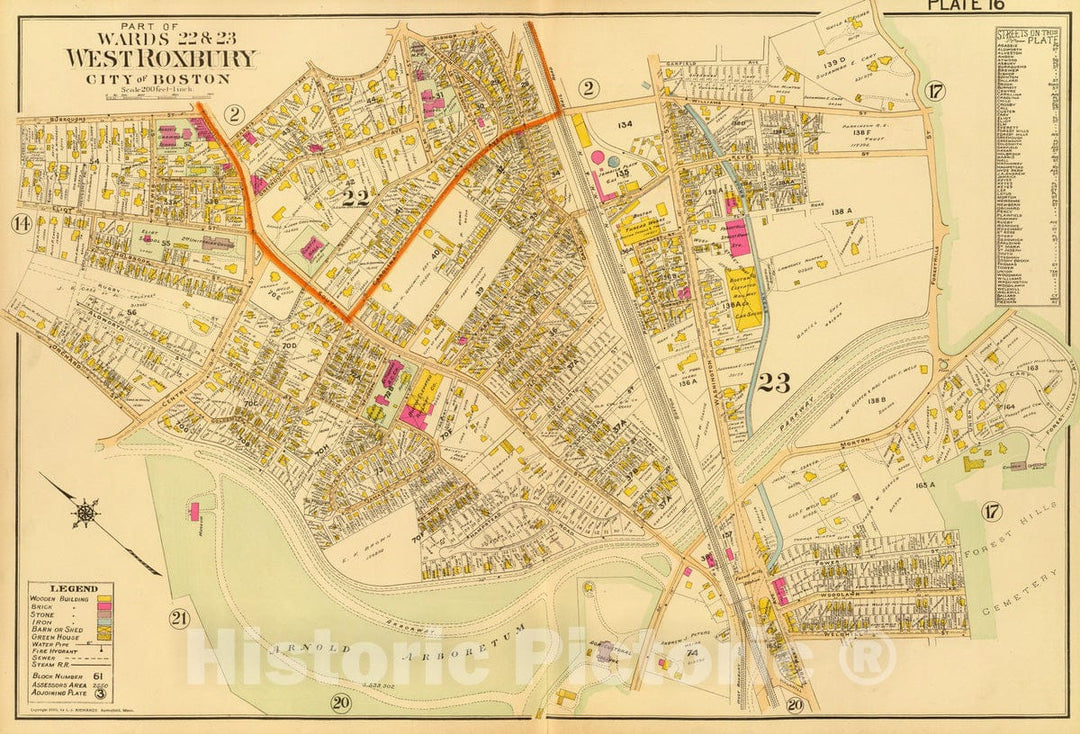 Historic Map : City Atlas - 1899 16. Wards 22-23 West Roxbury. - Vintage Wall Art
