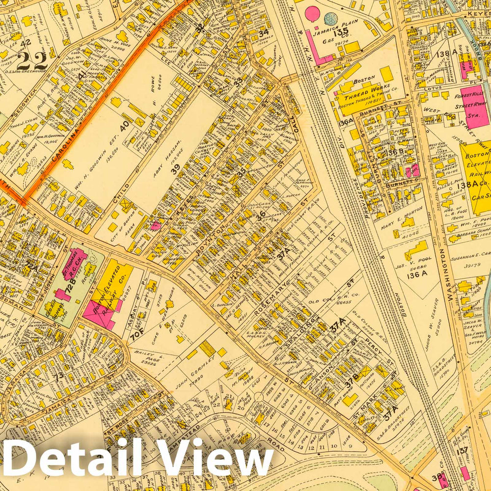 Historic Map : City Atlas - 1899 16. Wards 22-23 West Roxbury. - Vintage Wall Art
