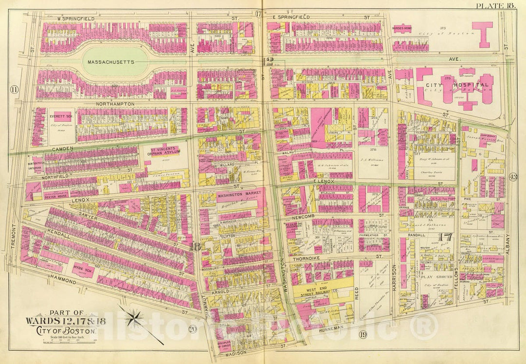 Historic Map : City Atlas - 1895 18. Wards 12, 17-18. - Vintage Wall Art