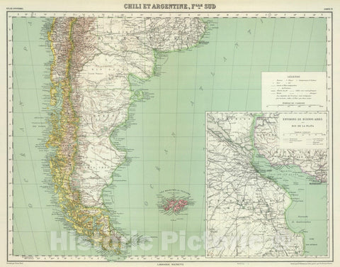Historic Map : Argentina; Chile, 1931 Chili et Argentine, Flle. Nord. , Vintage Wall Art