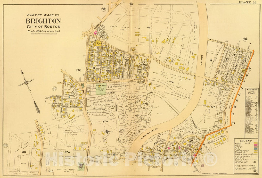 Historic Wall Map : City Atlas - 1899 38. Ward 25 Brighton. - Vintage Wall Art