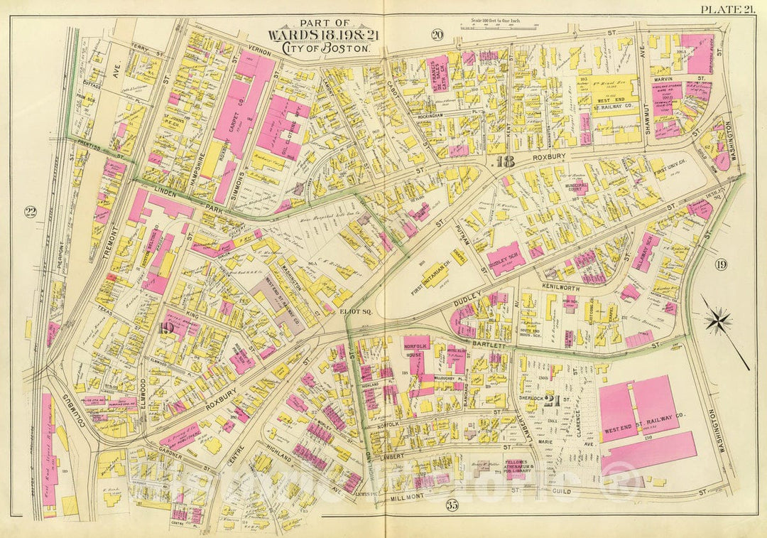 Historic Map : City Atlas - 1895 21. Wards 18-19, 21. - Vintage Wall Art