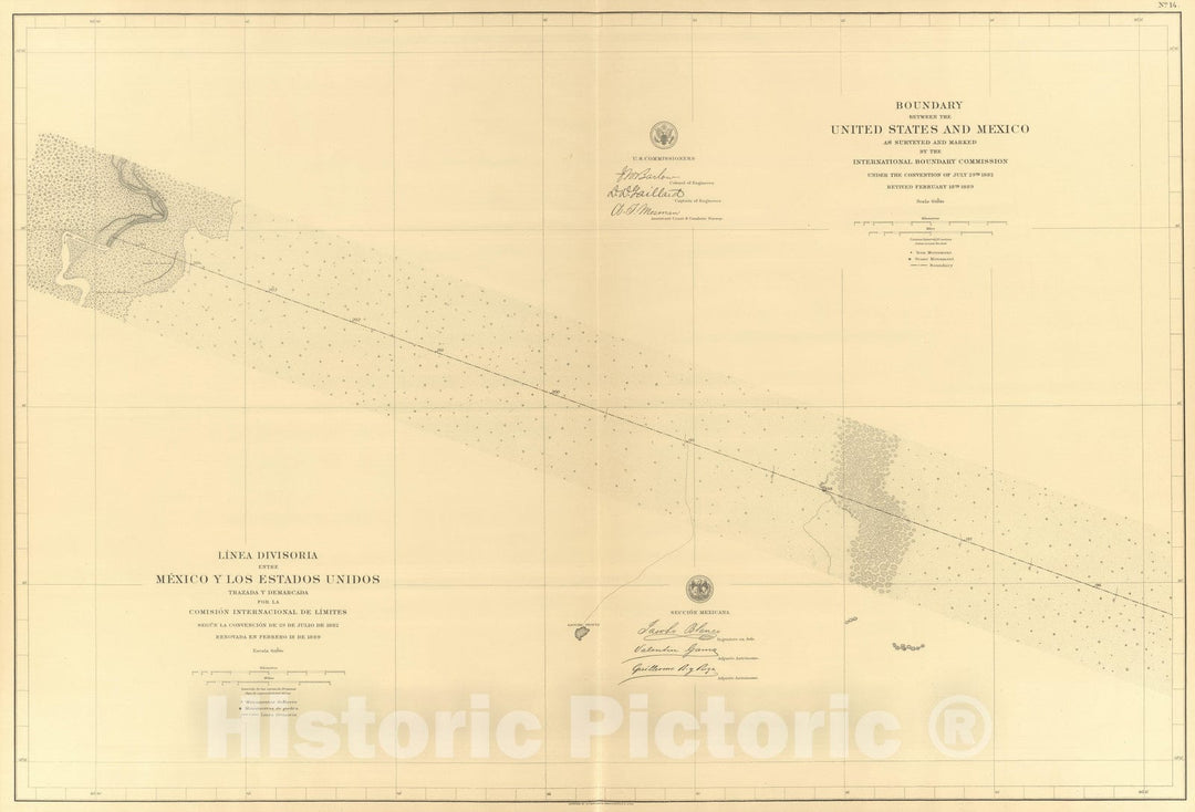 Historic Map : Mexico, Northern Mexico 1901 Linea Divisoria Entre Mexico Y Los Estados Unidos. No. 14. , Vintage Wall Art