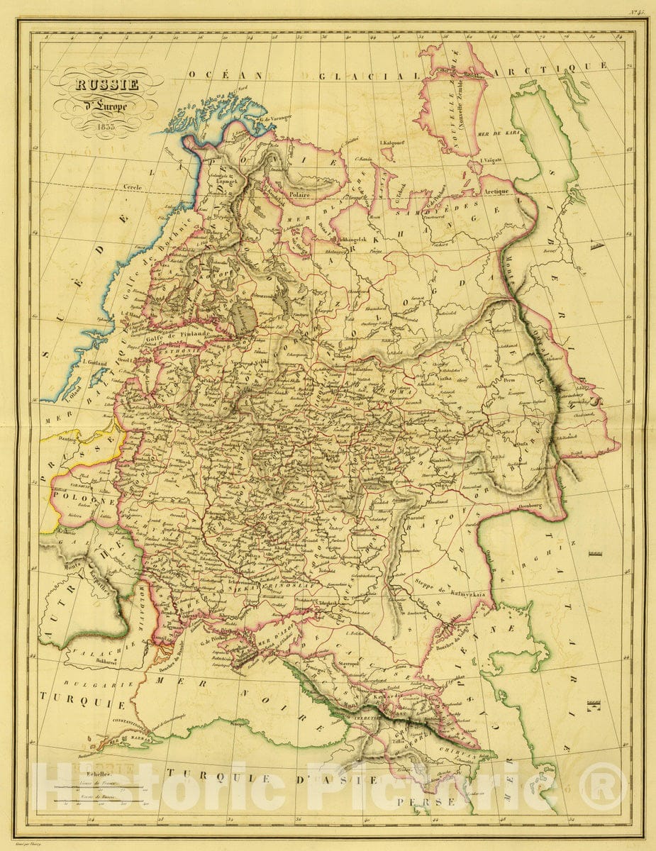 Historic Map : Russia; Ukraine, 1837 Russie d'Europe. , Vintage Wall Art