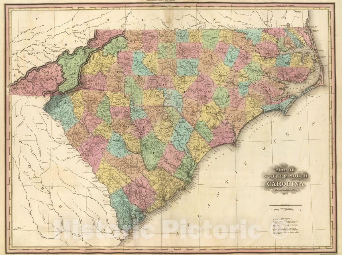 Historic Map : 1827 North & South Carolina. - Vintage Wall Art ...