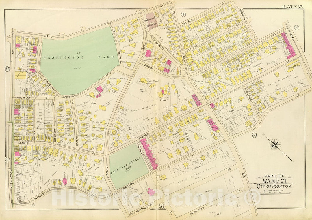 Historic Map : City Atlas - 1895 37. Ward 21. - Vintage Wall Art