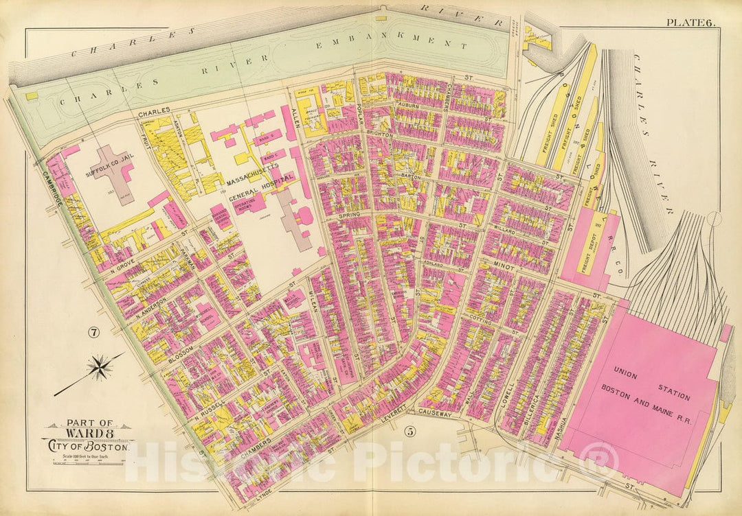 Historic Map : City Atlas - 1895 6. Ward 8. - Vintage Wall Art