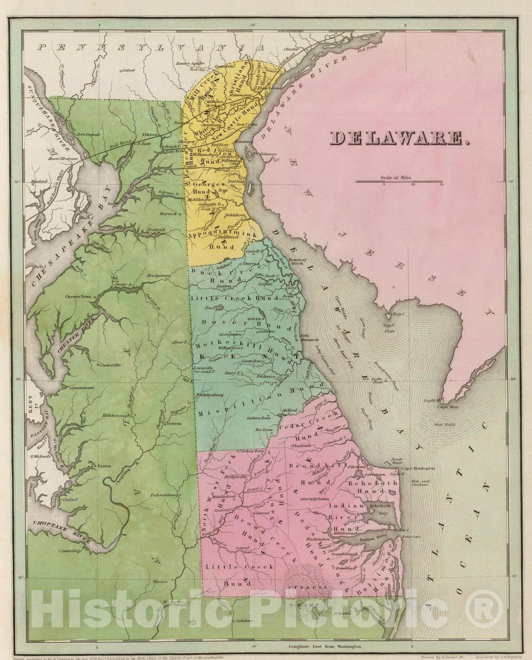Historic Map : 1841 Delaware. - Vintage Wall Art