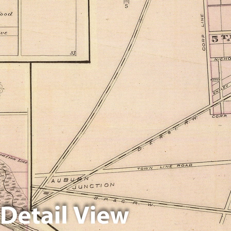 Historic Map : 1876 Map of Auburn, De Kalb Co, Ind. (with) Harlan Maysville, Monroeville, Edwardsburg, Huntertown, Hamilton. - Vintage Wall Art