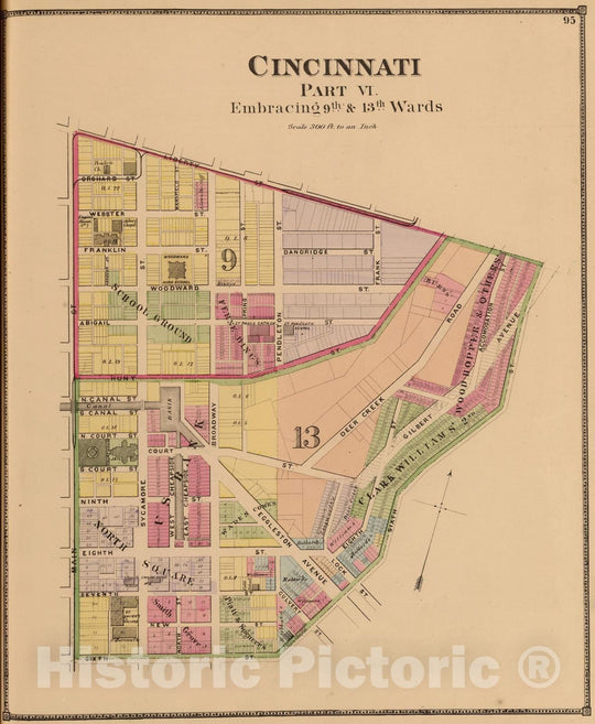 Historic Map : 1869 Cincinnati 6, wards 9, 13. - Vintage Wall Art