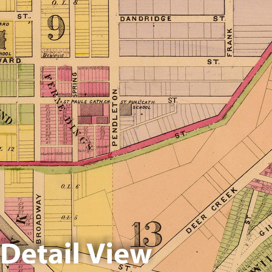 Historic Map : 1869 Cincinnati 6, wards 9, 13. - Vintage Wall Art