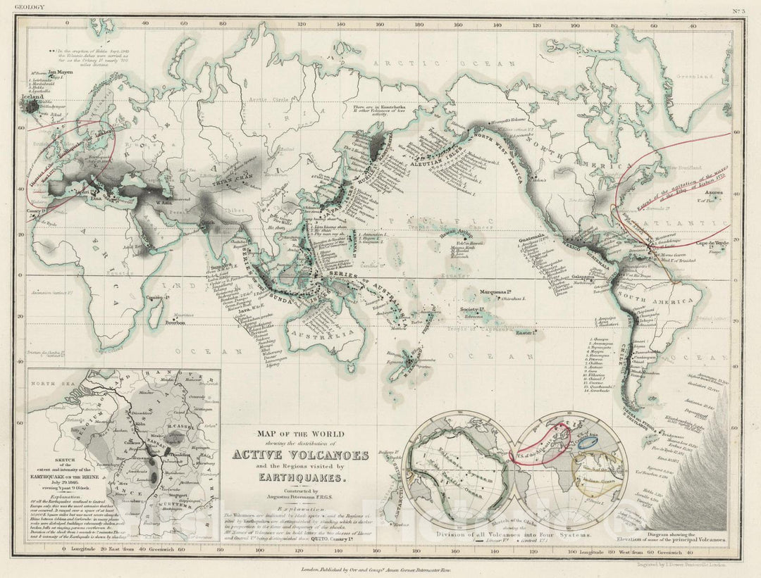 Historic Map : 1850 World Active Volcanoes and Earthquake Regions. - Vintage Wall Art