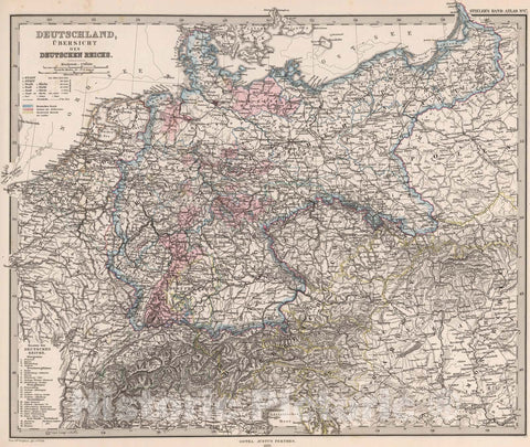 Historic Map : Austria, 1880 Deutschland Ubersicht des Deutschen Reichs. (Germany and German Reich). , Vintage Wall Art