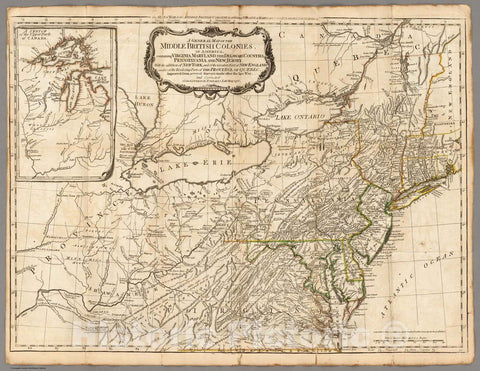 Historic Map : National Atlas - 1776 A General Map of the Middle British Colonies, in America. - Vintage Wall Art