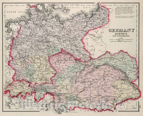 Historic Map : National Atlas - 1884 Germany, Austria, and Switzerland. - Vintage Wall Art