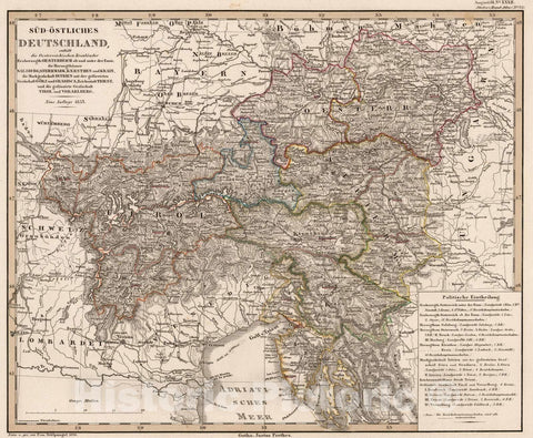 Historic Map : Austria, 1853 Sud-Ostliches Deutschland (Southeast Germany). , Vintage Wall Art