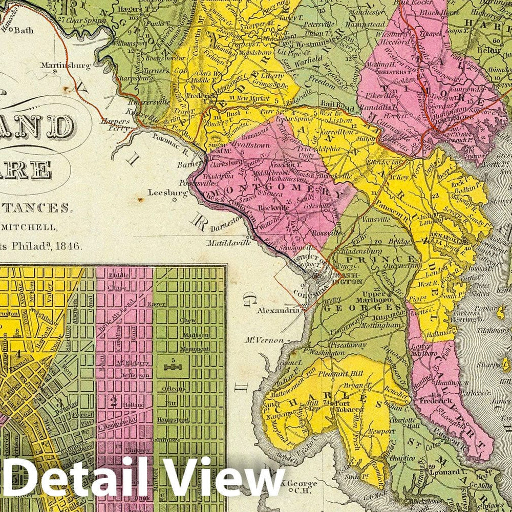 Historic Map : 1846 New Map Of Maryland and Delaware. - Vintage Wall Art